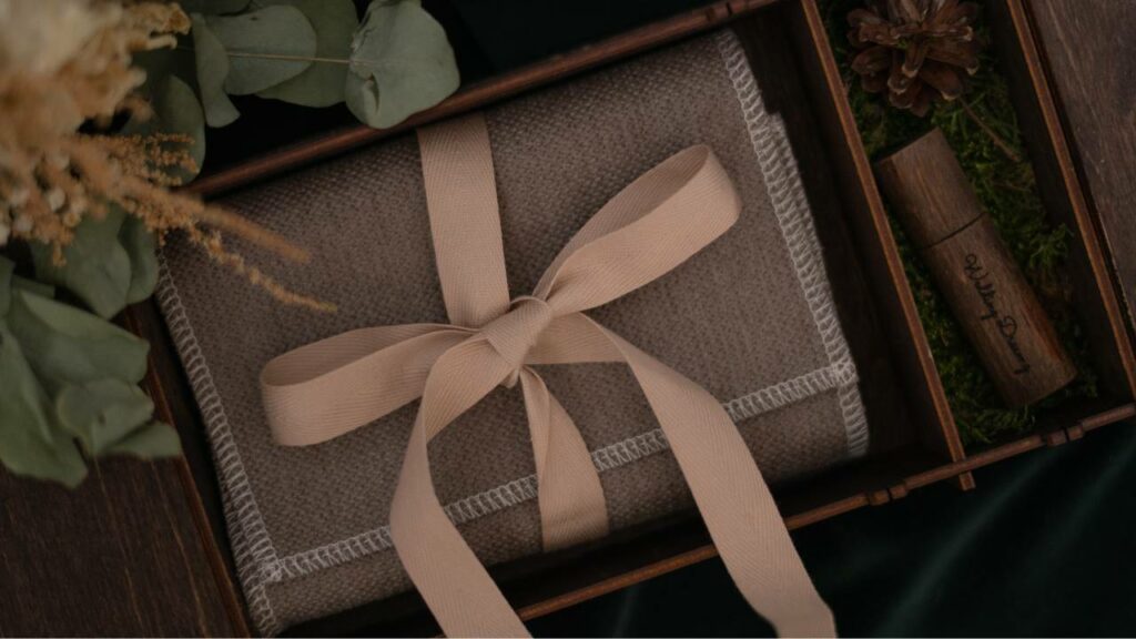 Luxurious corporate gift placed in a wooden box