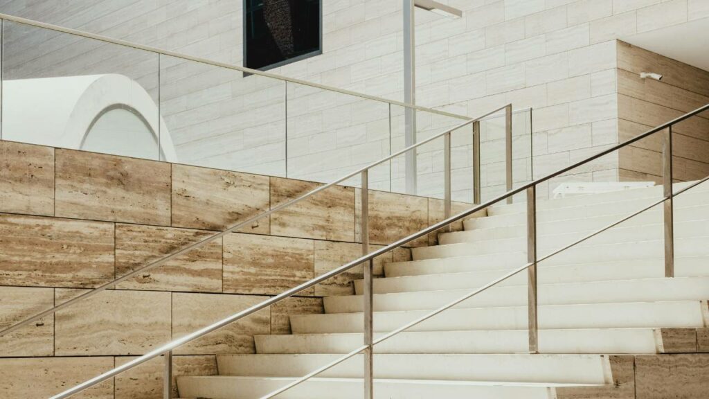 A stone-made stairway in a contemporary building